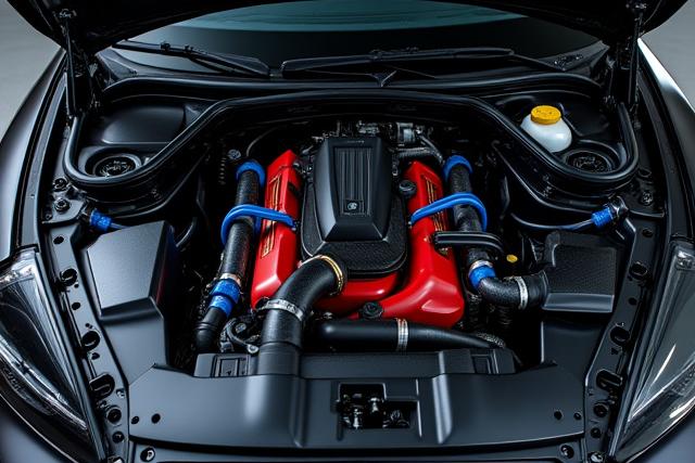 Blick in den Motorraum eines Performance-Fahrzeugs nach dem Tuning